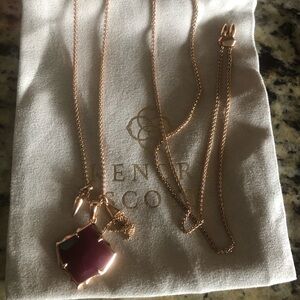Kendra Scott rosegold Arlet adjustable 28” necklace in maroon jade & 2 charms.